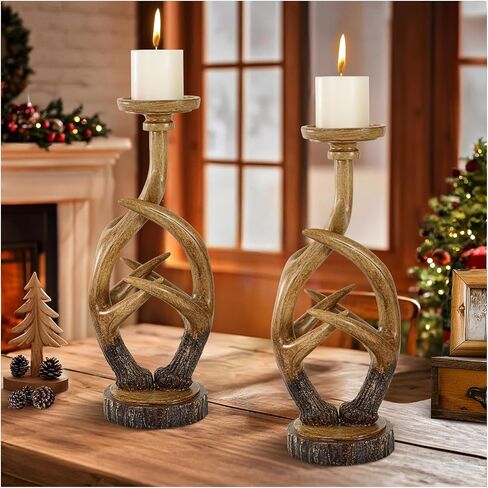 Rutic Farmhouse Antlers Candle Holder Set of 2 Decor for Living Room Bedroom House Dinner Wedding Party Valentine's Day Cottage christmas in Saudi Arabia