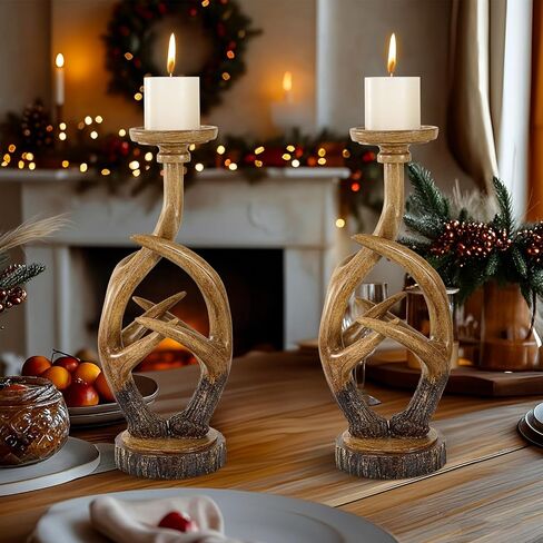 Rutic Farmhouse Antlers Candle Holder Set of 2 Decor for Living Room Bedroom House Dinner Wedding Party Valentine's Day Cottage christmas in Saudi Arabia