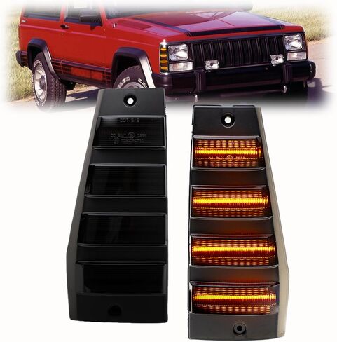 استبدال أضواء علامة الجانب LED لـ 1984-1996 J-eep Cherokee XJ 86-92 Comanche MJ، عدسة مدخنة كهرمانية LED للحاجز الجانبي لإشارة الانعطاف طقم ضوء عاكس زوج سائق مجموعة مصابيح الركاب CH2550113 in Kuwait