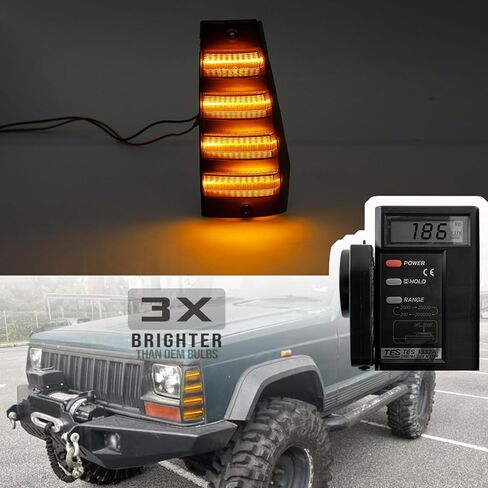 استبدال أضواء علامة الجانب LED لـ 1984-1996 J-eep Cherokee XJ 86-92 Comanche MJ، عدسة مدخنة كهرمانية LED للحاجز الجانبي لإشارة الانعطاف طقم ضوء عاكس زوج سائق مجموعة مصابيح الركاب CH2550113 in Kuwait