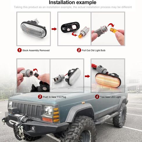 استبدال أضواء علامة الجانب LED لـ 1984-1996 J-eep Cherokee XJ 86-92 Comanche MJ، عدسة مدخنة كهرمانية LED للحاجز الجانبي لإشارة الانعطاف طقم ضوء عاكس زوج سائق مجموعة مصابيح الركاب CH2550113 in Kuwait