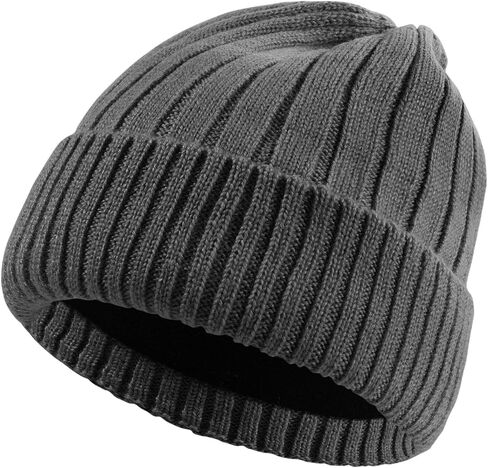 M/L/XL/XXL Wool Beanie for Men and Women, Fleece Lined Oversized Winter Knit Hat, Large Warm Wool Cuffed Cap for Big Head in Kuwait