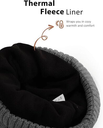 M/L/XL/XXL Wool Beanie for Men and Women, Fleece Lined Oversized Winter Knit Hat, Large Warm Wool Cuffed Cap for Big Head in Kuwait