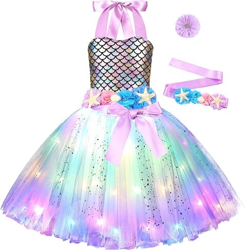 Mermaid Costume for Girls Led Light Up Mermaid Dress for Mermaid Birthday Decorations Gifts Halloween Dress Up in Saudi Arabia
