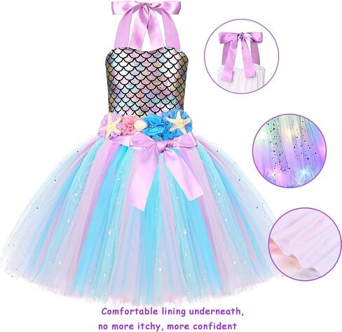 Mermaid Costume for Girls Led Light Up Mermaid Dress for Mermaid Birthday Decorations Gifts Halloween Dress Up in Saudi Arabia