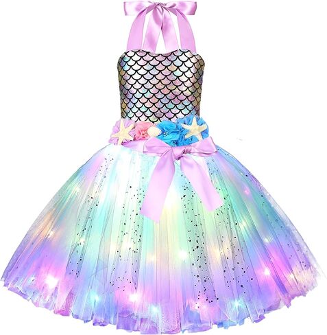 Mermaid Costume for Girls Led Light Up Mermaid Dress for Mermaid Birthday Decorations Gifts Halloween Dress Up in Saudi Arabia