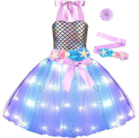 Mermaid Costume for Girls Led Light Up Mermaid Dress for Mermaid Birthday Decorations Gifts Halloween Dress Up in Saudi Arabia