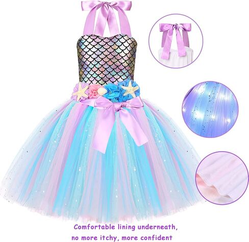 Mermaid Costume for Girls Led Light Up Mermaid Dress for Mermaid Birthday Decorations Gifts Halloween Dress Up in Saudi Arabia