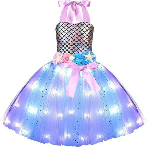 Mermaid Costume for Girls Led Light Up Mermaid Dress for Mermaid Birthday Decorations Gifts Halloween Dress Up in Saudi Arabia