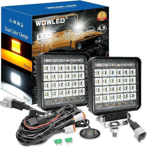 High-end Amber & White LED Pod Lights, 2 Pack 4.5inch Square Light Pods with Wiring Harness, 3 Mode Spot Flood Combo Offroad LED Work Lights 4x4, Strobe Fog Light for Truck Car ATV UTV Boat 12V in Saudi Arabia