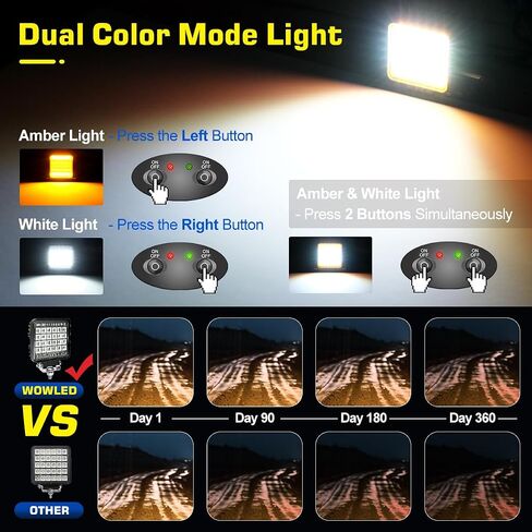 High-end Amber & White LED Pod Lights, 2 Pack 4.5inch Square Light Pods with Wiring Harness, 3 Mode Spot Flood Combo Offroad LED Work Lights 4x4, Strobe Fog Light for Truck Car ATV UTV Boat 12V in Saudi Arabia