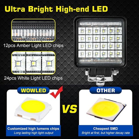 High-end Amber & White LED Pod Lights, 2 Pack 4.5inch Square Light Pods with Wiring Harness, 3 Mode Spot Flood Combo Offroad LED Work Lights 4x4, Strobe Fog Light for Truck Car ATV UTV Boat 12V in Saudi Arabia