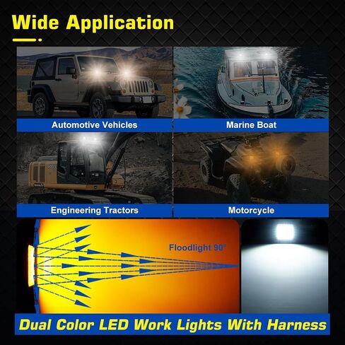 High-end Amber & White LED Pod Lights, 2 Pack 4.5inch Square Light Pods with Wiring Harness, 3 Mode Spot Flood Combo Offroad LED Work Lights 4x4, Strobe Fog Light for Truck Car ATV UTV Boat 12V in Saudi Arabia