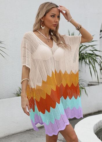 Ferand Bathing Suit Cover Up, Crochet Knit Swimsuit Coverups for Women 2024 Striped Beach Dress in Saudi Arabia
