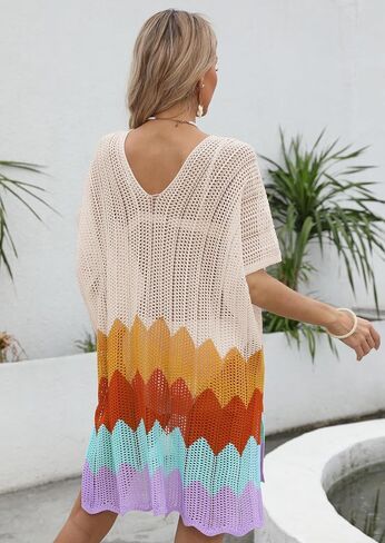 Ferand Bathing Suit Cover Up, Crochet Knit Swimsuit Coverups for Women 2024 Striped Beach Dress in Saudi Arabia