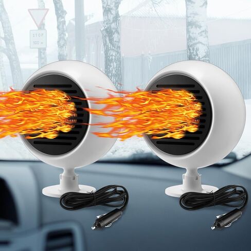 2 Pcs Portable Car Heater 12v 120w Dashboard Heater for Car 360 Degree Rotary Base Windshield Defogger 2 in 1 Quick Heating or Cooling Heater Fan That Plugs into Cigarette Lighter(Black) in Kuwait