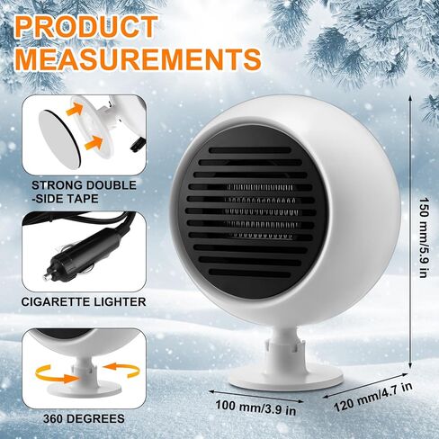 2 Pcs Portable Car Heater 12v 120w Dashboard Heater for Car 360 Degree Rotary Base Windshield Defogger 2 in 1 Quick Heating or Cooling Heater Fan That Plugs into Cigarette Lighter(Black) in Kuwait