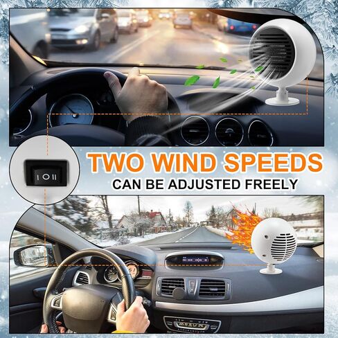 2 Pcs Portable Car Heater 12v 120w Dashboard Heater for Car 360 Degree Rotary Base Windshield Defogger 2 in 1 Quick Heating or Cooling Heater Fan That Plugs into Cigarette Lighter(Black) in Kuwait