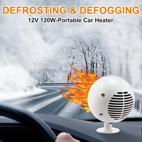 2 Pcs Portable Car Heater 12v 120w Dashboard Heater for Car 360 Degree Rotary Base Windshield Defogger 2 in 1 Quick Heating or Cooling Heater Fan That Plugs into Cigarette Lighter(Black) in Kuwait