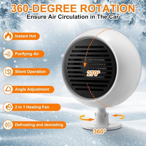 2 Pcs Portable Car Heater 12v 120w Dashboard Heater for Car 360 Degree Rotary Base Windshield Defogger 2 in 1 Quick Heating or Cooling Heater Fan That Plugs into Cigarette Lighter(Black) in Kuwait