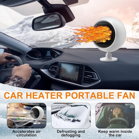 2 Pcs Portable Car Heater 12v 120w Dashboard Heater for Car 360 Degree Rotary Base Windshield Defogger 2 in 1 Quick Heating or Cooling Heater Fan That Plugs into Cigarette Lighter(Black) in Kuwait