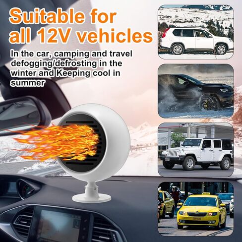 2 Pcs Portable Car Heater 12v 120w Dashboard Heater for Car 360 Degree Rotary Base Windshield Defogger 2 in 1 Quick Heating or Cooling Heater Fan That Plugs into Cigarette Lighter(Black) in Kuwait