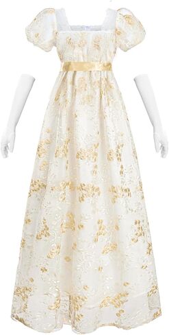 NSPSTT Golden Regency Dresses for Women 1800s Vintage Dress Victorian Ball Gown with Gloves in Kuwait