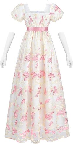 NSPSTT Golden Regency Dresses for Women 1800s Vintage Dress Victorian Ball Gown with Gloves in Kuwait