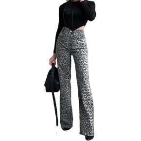 Women's Leopard Jeans Leopard Print Jeans Baggy Jeans Grunge Pants Streetwear Pants Straight Leg Pants