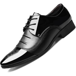 Men's Trendy Patent Leather Tuxedo Dress Shoes Cap Toe Lace up Formal Business Oxfords Wedding Prom