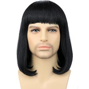 Unisex Black Wig with Bangs Short Straight Black Bob Wig for Mens Halloween Costumes Cosplay Party (Black)