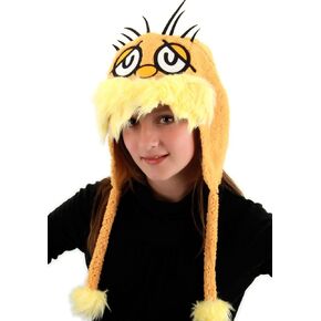 Dr. Seuss Lorax Costume Hoodie Hat for Adults & Kids - Polyester Shell with Faux Shearling Beard & Mustache