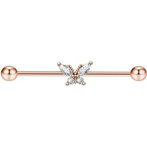 14G CZ Butterfly Industrial Barbell Earrings for Women Stainless Steel Cartilage Tragus Helix Industrial Piercing Earrings Body Piercing Jewelry