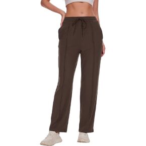 BATHRINS Women's Drawstring High Waisted Straight Long Trousers Pants with Pockets