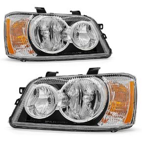 Headlights Compatible with 2001 2002 2003 Toyota Highlander HeadLamp Assy with Clear Lens Chrome Housing Amber Reflector Replacement Left Right Pair