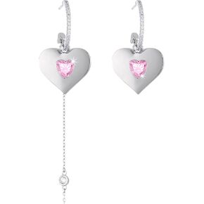 Heart Hoop Earrings for Women 925 Sterling Silver Heart Dangle Drop Pink Cubic Zirconia Earrings Gold Plated Earrings Fashion Jewelry Valentines Day Earrings for Her Mom Wife Daughter Sister