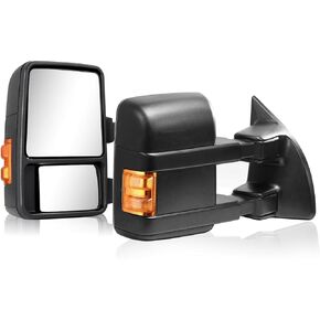 TOWING MIRROR Left & Right PAIR For 99-07 F250/F350/F450/F550 Super Duty, 01-05 Excursion,Power Heated w/Smoke Signal Light, Arrow Lamp, Driver Passenger Side LH RH Replacement