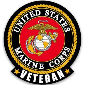 Large Round with Tab Veteran Marine Corps Logo Sticker (US United States Vet Vinyl Decal for Cars and Trucks (8 inch) USMC Licensed