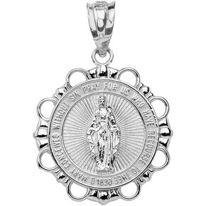 Religious Jewelry 925 Sterling Silver Miraculous Medal Of Blessed Virgin Mary Round Pendant