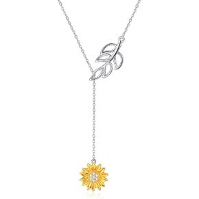 POPLYKE Leaf Gemstone Necklace Sterling Silver Jewelry Y necklac for Women