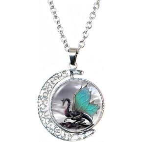 DEQIYIJI Dragon Gifts Wing Dragon Moon Pendant Necklace Jewelry For Women Dragon Lovers Stuff