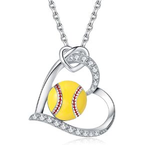 925 Sterling Silver Softball Volleyball Basketball Necklace Heart Pendant Sports Jewelry Gifts for Players Women