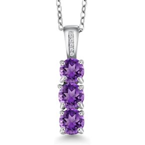Gem Stone King Diamond and 3 Gemstone Birthstone Pendant Necklaces For Women | 925 Sterling Silver | Three Stone Pendant Necklace | Round 5MM | With 18 Inch Silver Chain