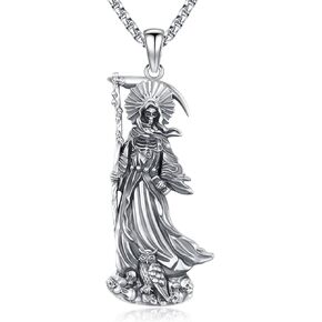 Pentagram/Sun Moon/Celtic Witches Knot/Santa Muerte/Triple Moon Goddess/Hecate Necklace Sterling Silver Magic Wiccan Pagan Amulet Jewelry for Women Men