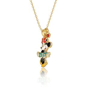 Disney Minnie Mouse Necklace for Women 18", 18k Gold Flash-Plated Minnie Pendant Necklace with Red Crystal Official License