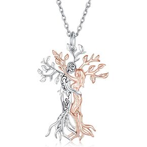 Hug Couple Necklace for Women - 925 Sterling Silver Tree of Life Pendant Lovers Embrace Jewelry Gifts for Wife Girlfriend, Him and Her
