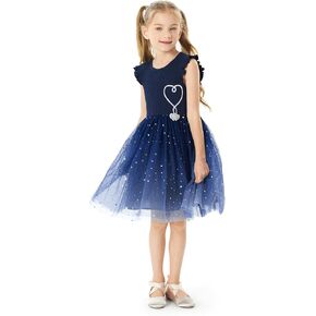 PATPAT Girl's Tutu Dress Ruffle Sleeve Summer Casual Princess Mesh Tulle Dress 3-12 Years