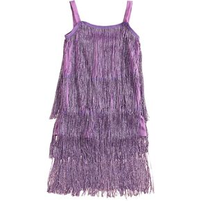 Little Kids Girls Sequin Fringe Layer Sparkling Tassel Sleeveless Zip Back Summer Party Latin Halloween Christmas Dress