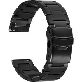 WOCCI 22mm Heavy-duty Metal Watch Band for Men, 316L Stainless Steel, Double Locking Deployant Clasp (Black)
