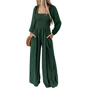 Happy Sailed Womens Loose Casual Jumpsuits Overalls One Piece Long Sleeve Wide Leg Long Pant Rompers with Pockets in Saudi Arabia